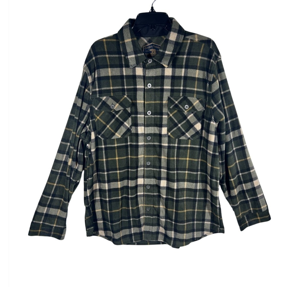 Freedom Foundry Plaid Flannel Shirt Long‎ Sleeve Button Up Green Tan Mens XL